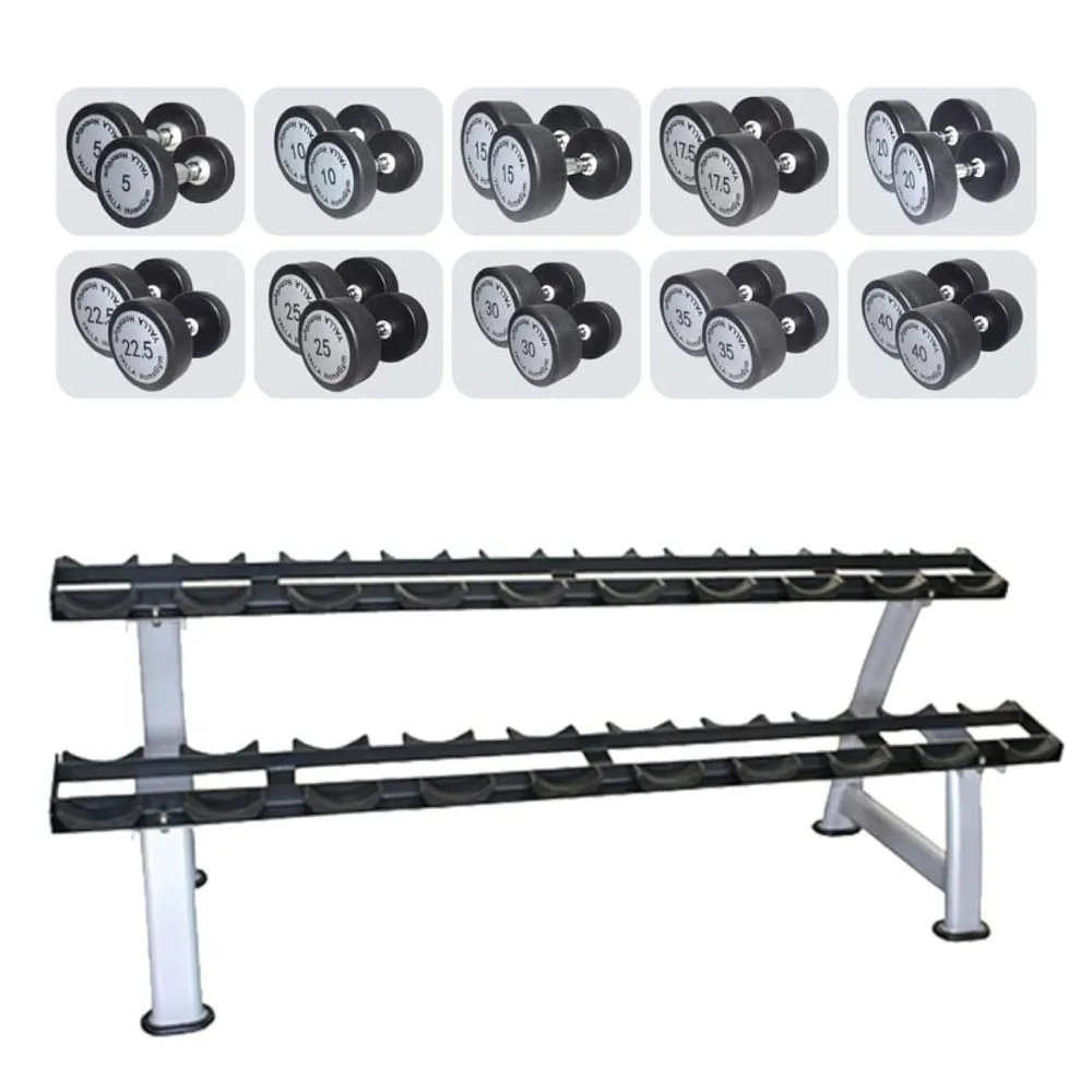 YALLA HomeGym Packages of Round Dumbbells With 2-Tier Dumbbell Rack Stand